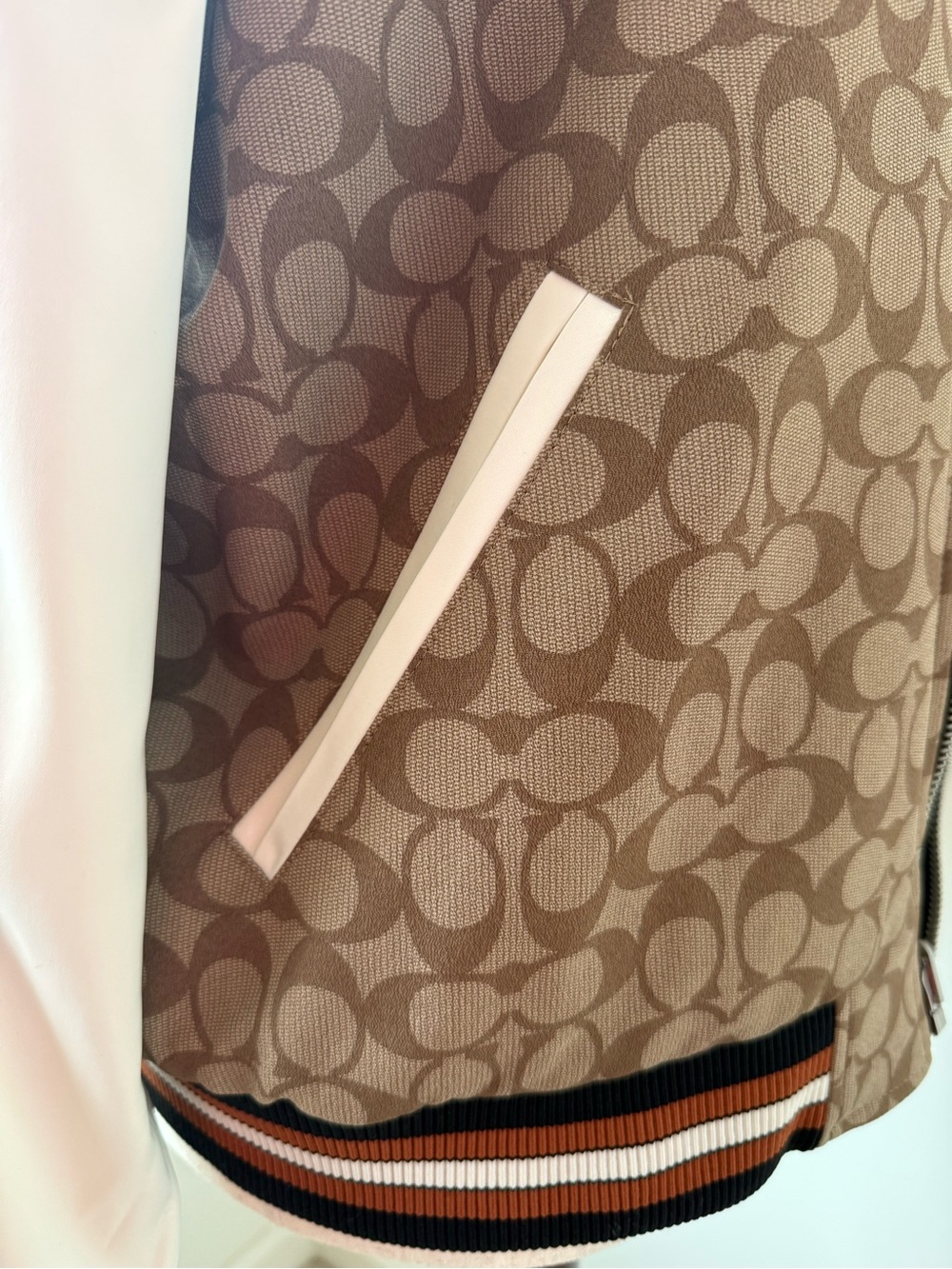 Coach Reversible Navy Bomber Jacket with Cream Sleeves and Floral Embroidery - Picture 4 of 11